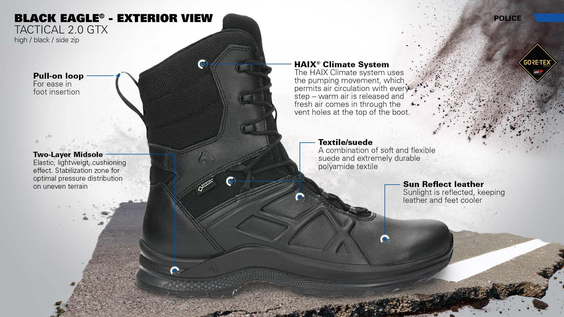 HAIX Black Eagle Tactical 2.0 GTX High Side Zip Outside View