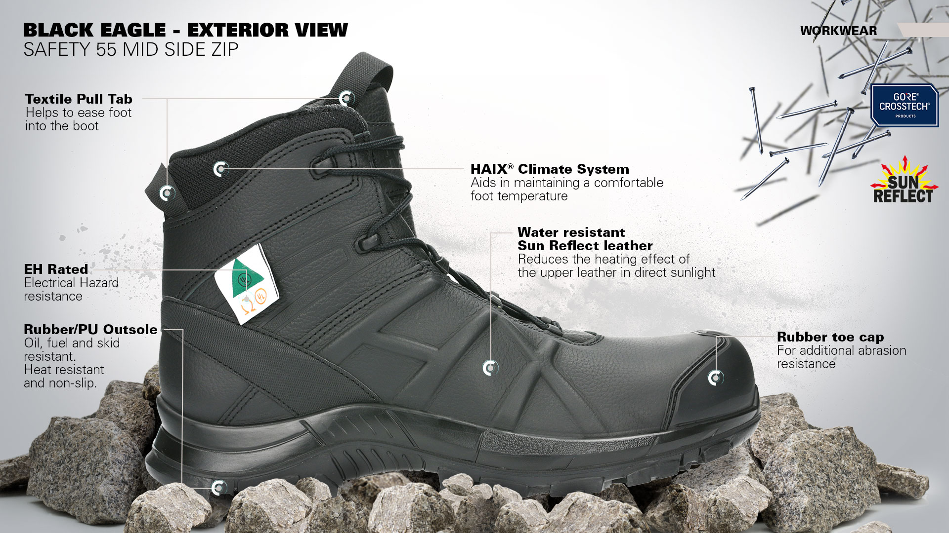 HAIX Black Eagle Safety 55 Mid Side Zip Outside View