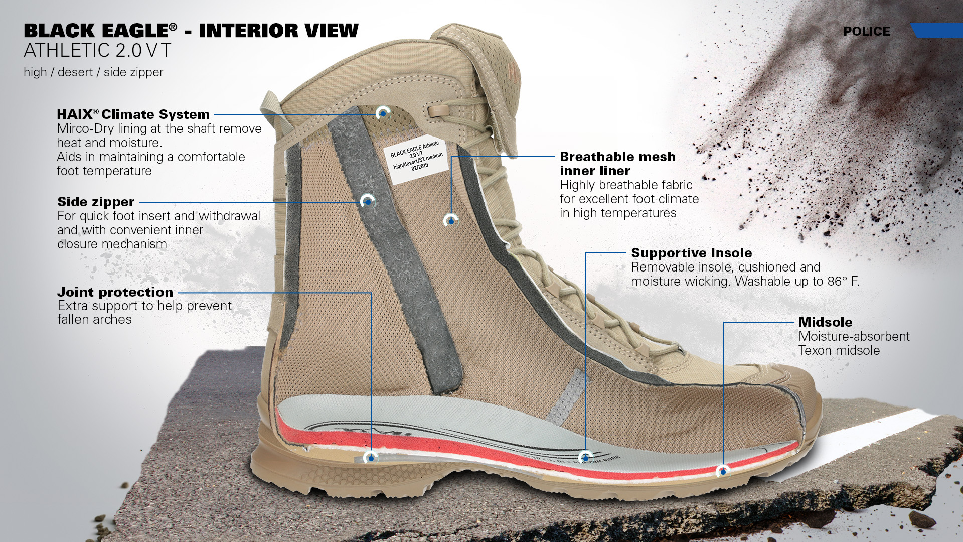 HAIX Black Eagle Athletic 2.0 VT High Side Zip Inside View