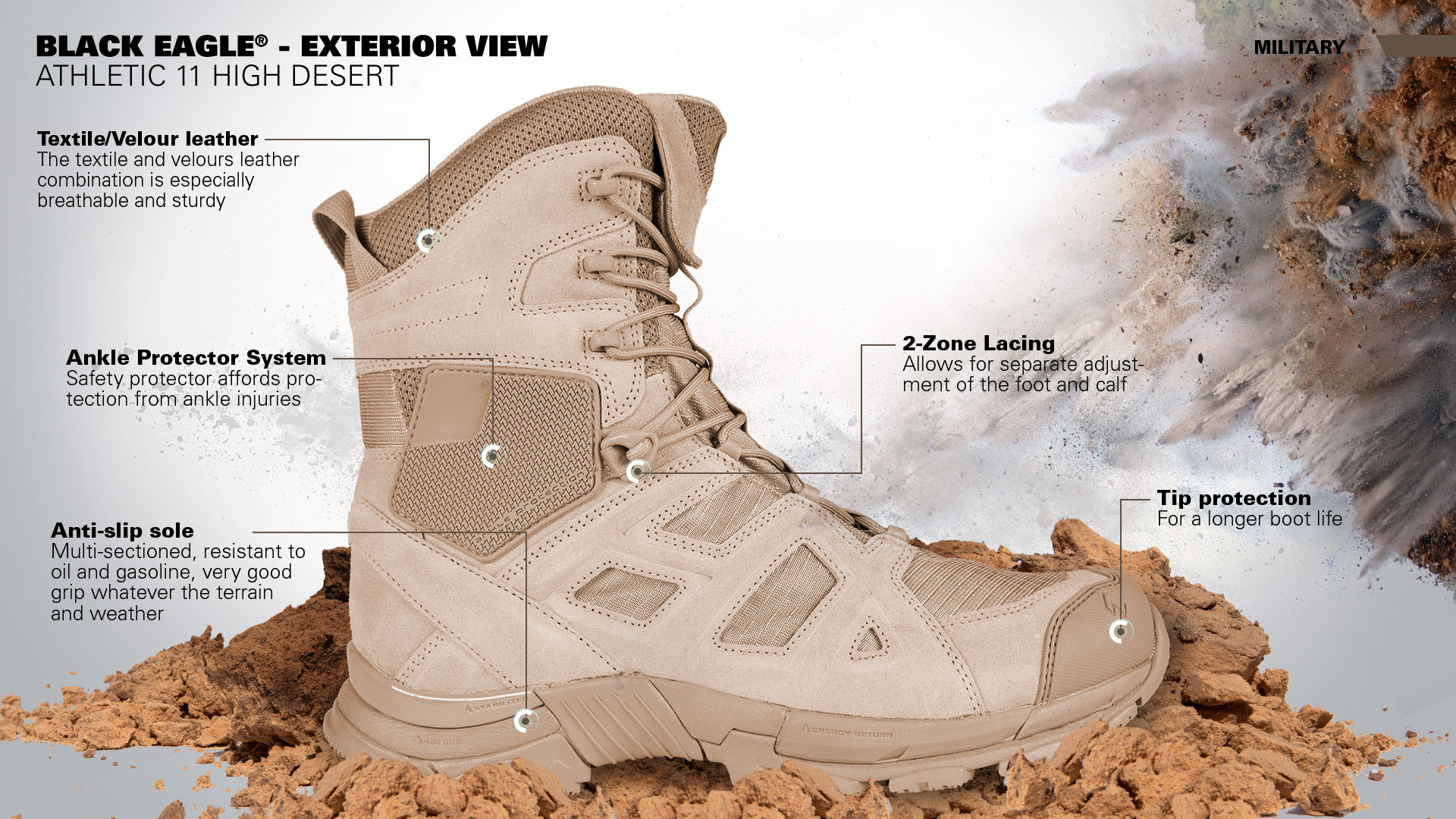 HAIX Black Eagle Athletic 11 High Desert Side Zip Outside View