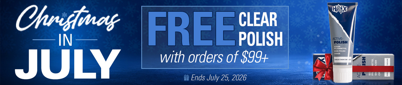 Get a free HAIX clear shoe polish with your online order of $99 or more during our exclusive Christmas in July sale.