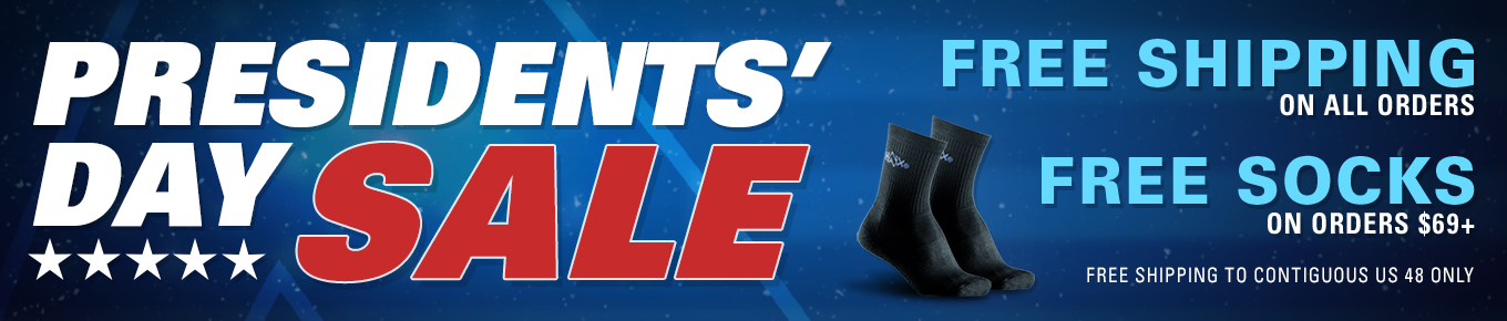 President's Day sale with free shipping sitewide and free socks on orders of $69+. Free shipping for contiguous US 48 only