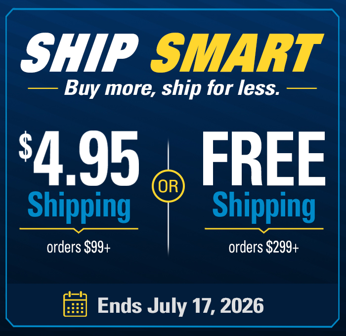 Ship Smart promo: $4.95 shipping on $99+ orders or free shipping on $299+ orders. Offer ends July 17, 2026