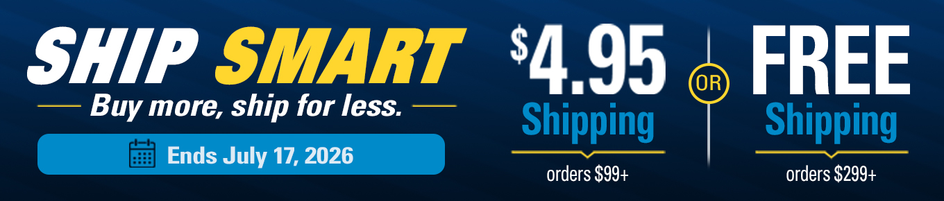 Ship Smart promo: $4.95 shipping on $99+ orders or free shipping on $299+ orders. Offer ends July 17, 2026