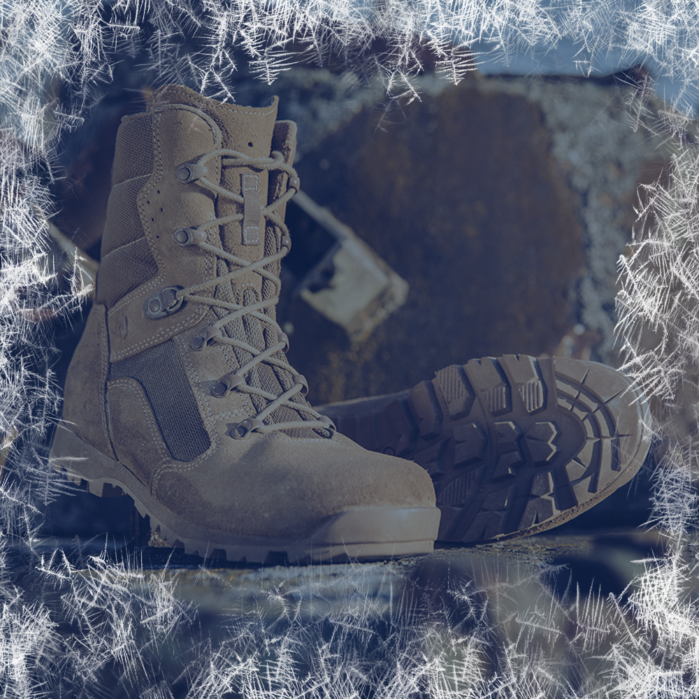 Deals category featuring the on-sale Combat Hero military boots displayed on top of rocks with a frost border effect