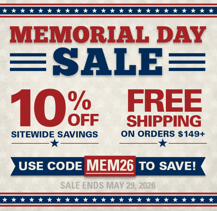 Shop the Memorial Day Sale! Enjoy 10% off sitewide and free shipping on orders over $149 with code MEM26.