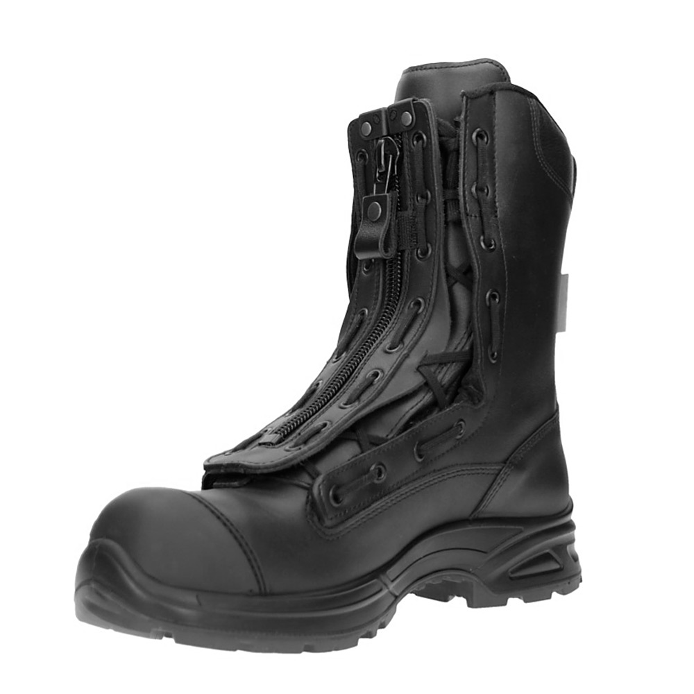 605113_Airpower-XR1-left-34 HAIX Airpower XR1 Pro black leather boot with front zipper, protective toe cap, and rugged slip-resistant sole.